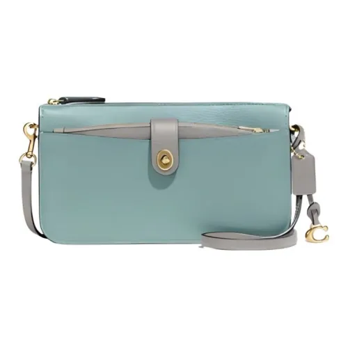 COACH NOA Pebble Кожа Курьерская Сумка Ручная Сумка через плечо Маленькая Женская Мятно-Зеленая и Серая