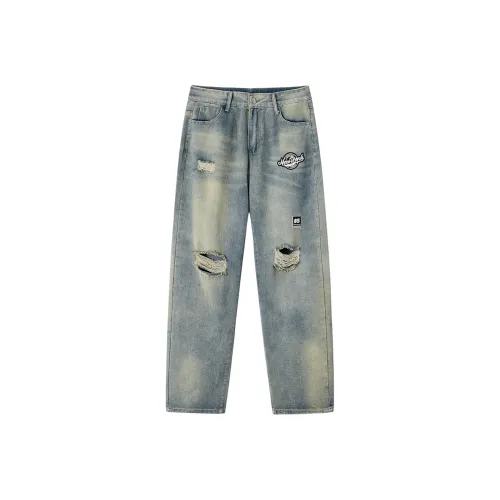 Звездный Seeker Стираемые Свободные Джинсы с Рванинами Унисекс