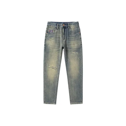 KM Винтажные синие унисекс джинсы