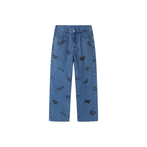 DANGEROUSPEOPLE x YEWANZILIANMINGKUAN Джинсы Унисекс Синий