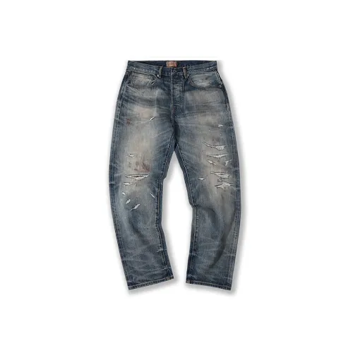 KORAKUBLUE Джинсы Унисекс Выстиранный Синий