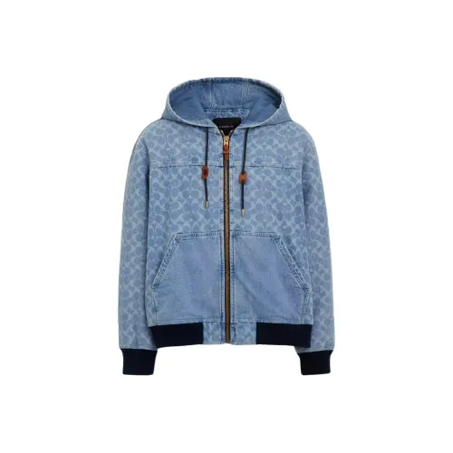 COACH Фирменный деним с капюшоном куртка ZIP UP куртки и пальто мужской синий