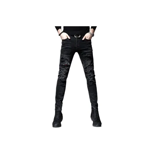 GUISE Spring Fall Jeans Slim Fit Unisex Black GUISE Весенний Осенний Джинсы Slim Fit Унисекс Черный
