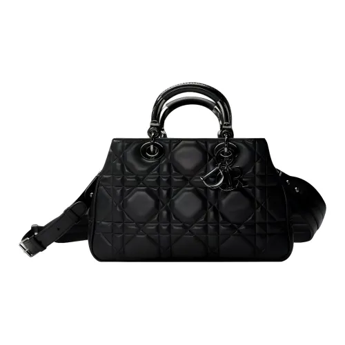 DIOR Телячья кожа Сумка Lady Dior Сумка через плечо Сумка Маленькая Женская Черная