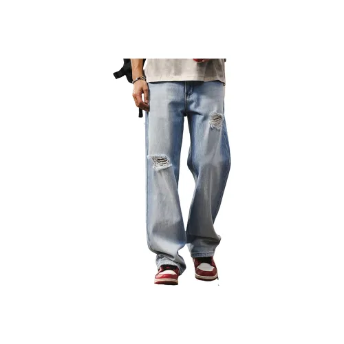 JIELEINUO Джинсы Мужские Цветные Синий