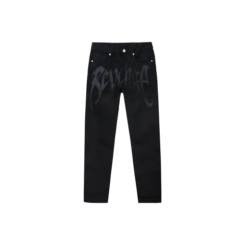 Revenge Логотип Вышитый Деним Брюки Черные Джинсы Унисекс Черный