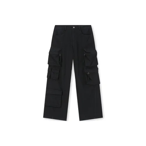 Безшовный крой, черные унисекс брюки карго