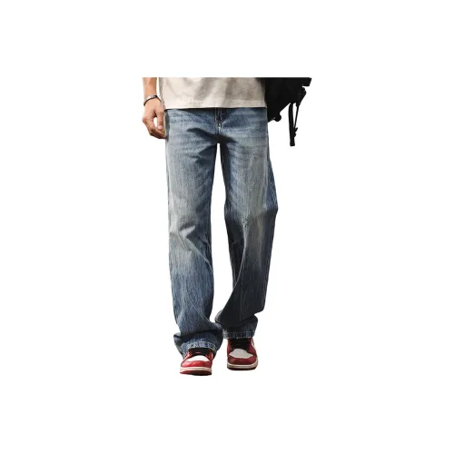 JIELEINUO Джинсы Мужские Светло-Синие