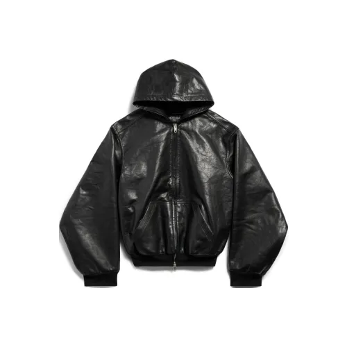 Balenciaga FW24 Кожа Куртка Свободного кроя Унисекс Черная
