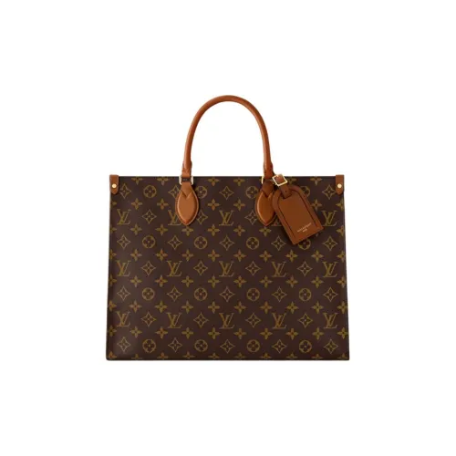 LOUIS VUITTON ONTHEGO Покрытый холст Тоут Сумка Сумка для покупок Сумка через плечо Сумка Женская Коричневая