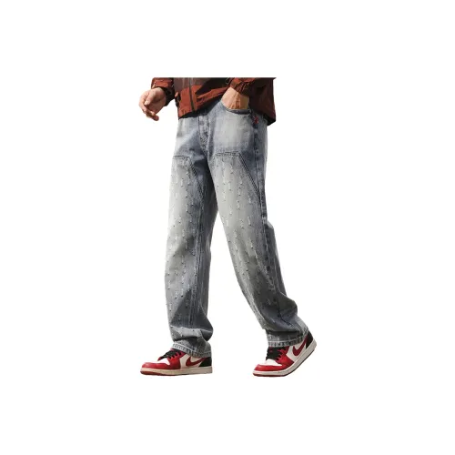 JIELEINUO Джинсы Мужские Светло-Синие