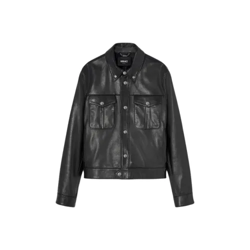 VERSACE SS24 Кожа Куртка Мужская Черная