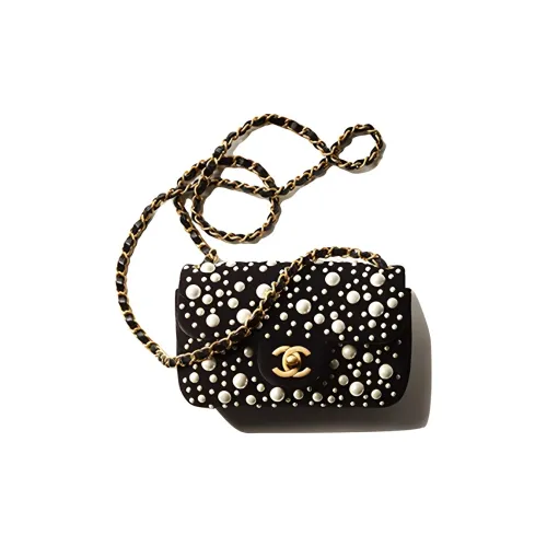 CHANEL Велюр Металлическая Сумка через плечо Мини Женская Черная