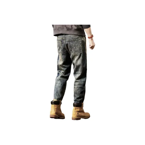 GELANLU Джинсы Унисекс Выцветший Цвет
