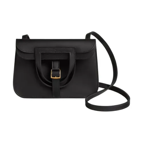 HERMES Halzan Swift Телячья кожа Сумка через плечо Мини Женская Черная