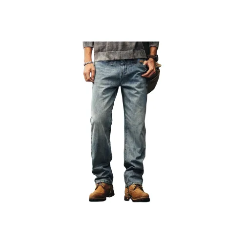 GELANLU Джинсы Свободного кроя Унисекс Синий