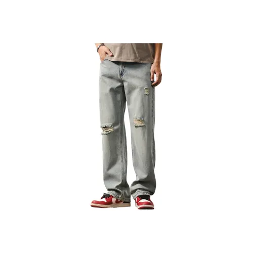 JIELEINUO Джинсы Мужские Светло-Синие