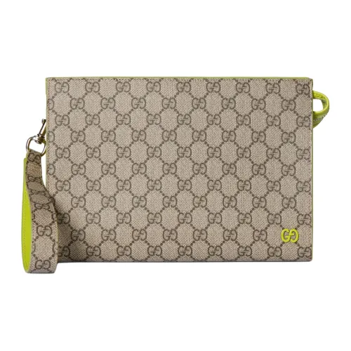 GUCCI GG Supreme Холст Клатч Женский Бежевый Желтый Зеленый