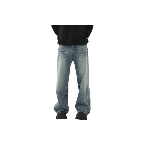 MASHAO Выстиранные синие мужские джинсы