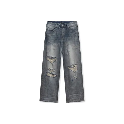 Бездорогий крой Джинсы Унисекс Грязно-синий