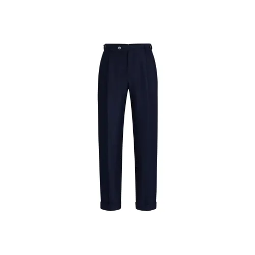 Hugo Boss Relaxed Fit брюки в узоре "елочка" с новой шерстью и льном повседневные мужские темно-синие