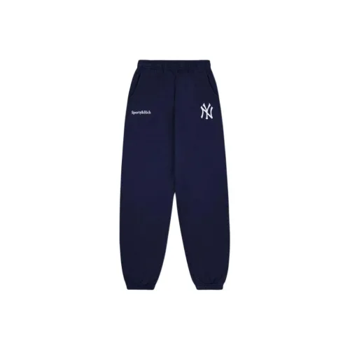 SPORTY RICH x New York Yankees FW24 Сериф Вязаные Тренировочные Штаны Унисекс Морской Синий Белый