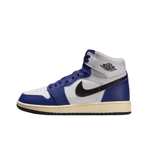 Jordan Air Jordan 1 Детские баскетбольные кроссовки High Топ Белый Синий Унисекс