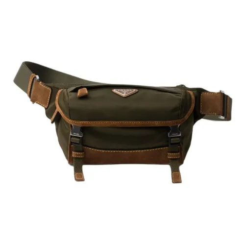 PRADA RE Нейлон Переработанный нейлон Бананка Маленький Мужской Армейский зеленый и Какао-коричневый