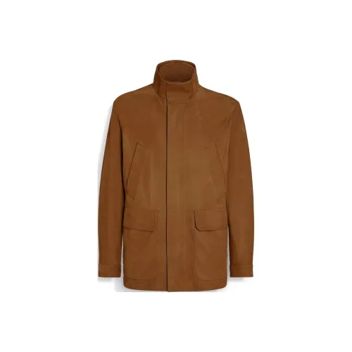Zegna Кожаная Куртка Мужская Верблюжий Цвет