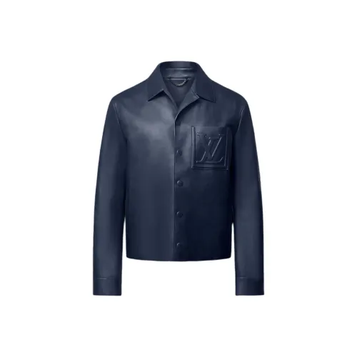 LOUIS VUITTON FW24 Кожа Куртка Мужская Морской Синий