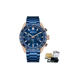 Браслет из стали, розовое золото, синий циферблат