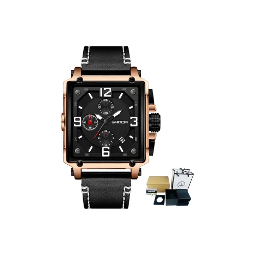 Sanda Квадратный Циферблат Часов Модный Стиль Кварцевый Механизм Кожаный Ремешок Часы Мужские Черный Циферблат