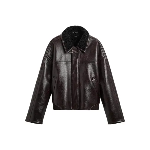 ZARA Мужские кожаные куртки бордового цвета