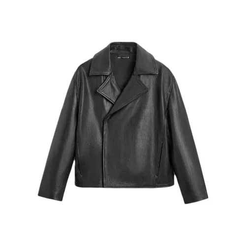 ZARA Кожа Куртка Мужская Черная