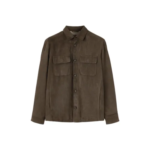 Loro Piana FW24 Кожа Куртка Мужская Угольный Зеленый