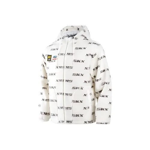 Skechers Skx Classic Alliance Series Куртка Мужская Белая с Черным Текстом Полностью С принтом