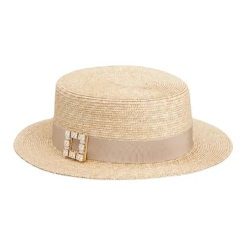 Roger Vivier Raffia Crystal Hats Caps Women's Beige