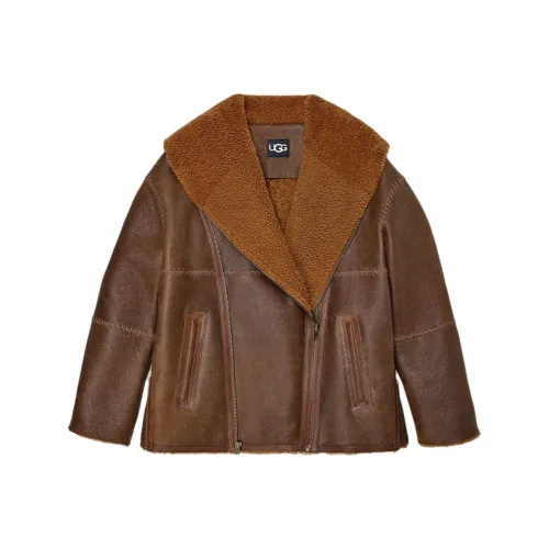 UGG FW24 Кожа Куртка Унисекс Коричневый