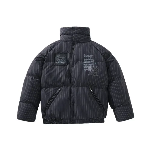 GENANX Пуховик Унисекс Черный Серый Полосы