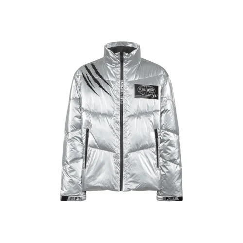 PLEIN SPORT Серебряный Белый Мужской Пуховик