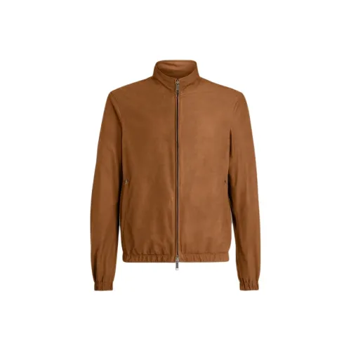 Zegna Кожаная Куртка Мужская Темно-Коричневая