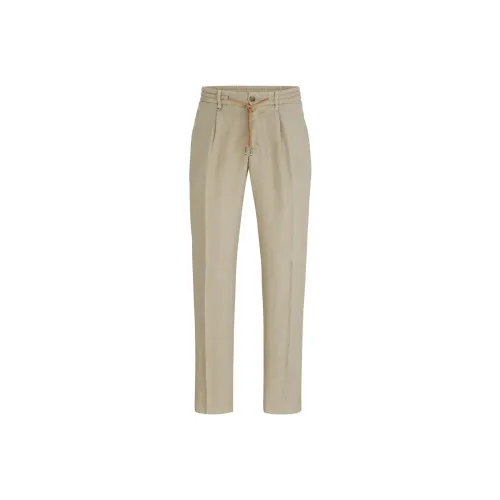 Hugo Boss SS24 Slim Fit Брюки из льна с галстуком повседневные брюки для мужчин светлый умбра