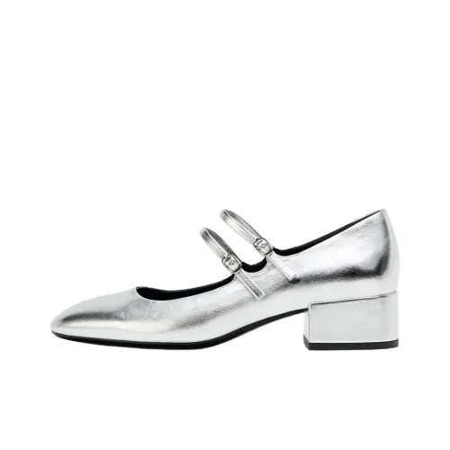 ZARA Грубый каблук Туфли Мэри Джейн 4CM Женские Серебряные