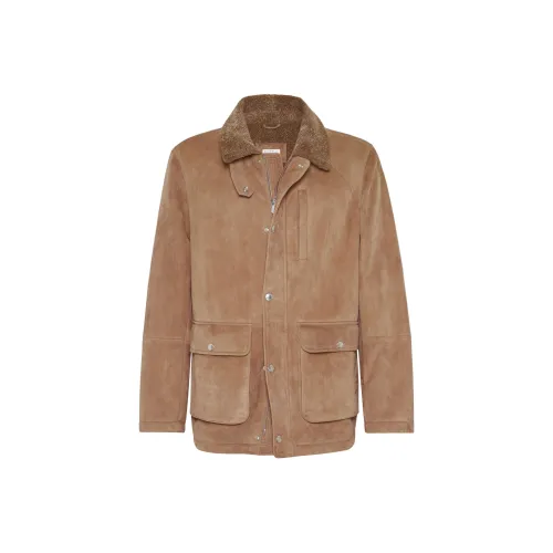 BRUNELLO CUCINELLI Кожа Куртка Мужская Верблюжий Коричневый