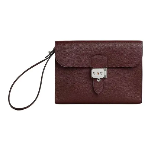 HERMES Sac A Depeches Epsom Телячья кожа Клатч Мужской 0G Руж Sellier Седло Красный