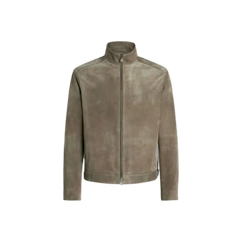 Zegna FW24 Кожаная Куртка Мужская Хаки