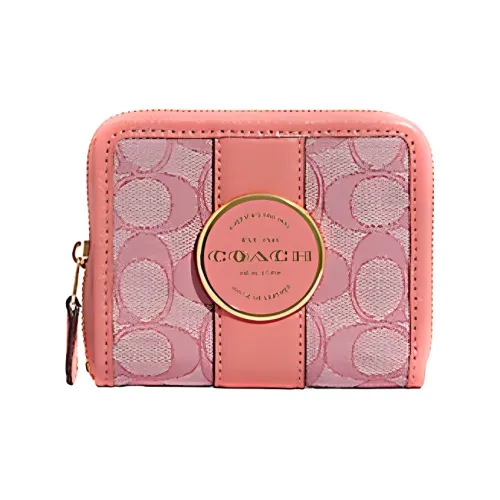 COACH Lonnie Ткань с кожаными вставками Клатч Кошелек Мини Женские Цвет ириски Розовый Macaron Color Series