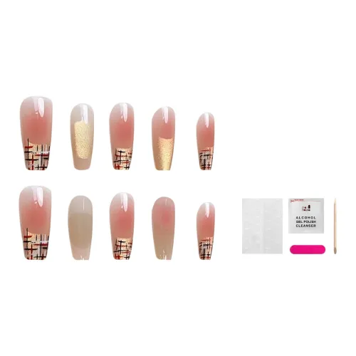 JIABITU Кончик пальца Клетчатый Съемный False Nail Средний LADDER Однотонный Smudge Новый китайский стиль