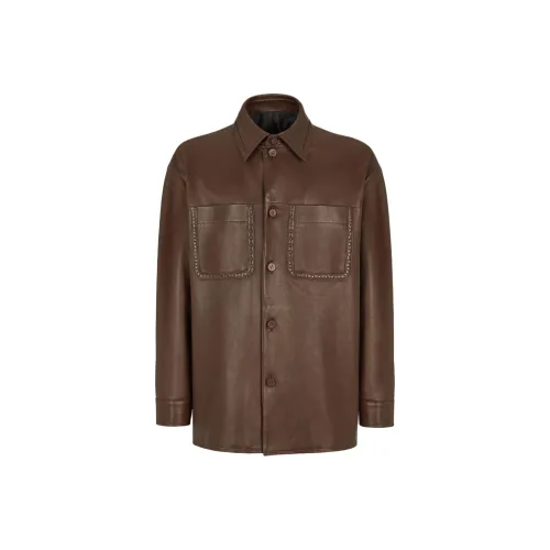 FENDI FW24 Кожа Куртка Мужская Коричневая