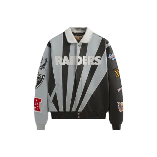 KITH x NFL FW24 Jeff Hamilton Raiders Кожа Varisty Куртка Мужская Серый